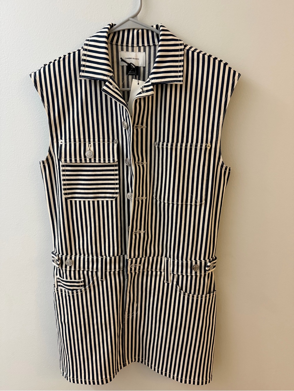 Current/Elliott Black & White Striped Sleeveless Mini Dress